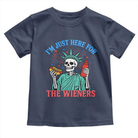 Funny Skeleton Lady Liberty Toddler T Shirt I'm Just Here For The Wieners 4th Of July Hot Dog - Wonder Print Shop