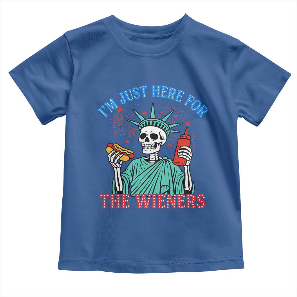 Funny Skeleton Lady Liberty Toddler T Shirt I'm Just Here For The Wieners 4th Of July Hot Dog - Wonder Print Shop