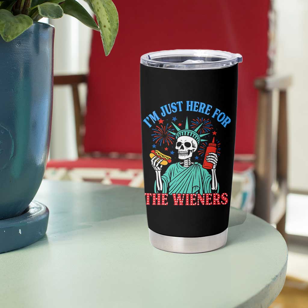Funny Skeleton Lady Liberty Tumbler Cup I'm Just Here For The Wieners 4th Of July Hot Dog - Wonder Print Shop