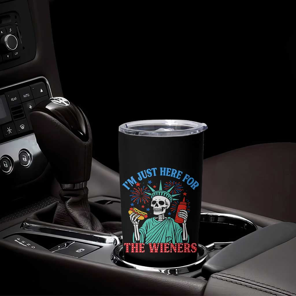 Funny Skeleton Lady Liberty Tumbler Cup I'm Just Here For The Wieners 4th Of July Hot Dog - Wonder Print Shop
