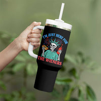 Funny Skeleton Lady Liberty Tumbler With Handle I'm Just Here For The Wieners 4th Of July Hot Dog - Wonder Print Shop