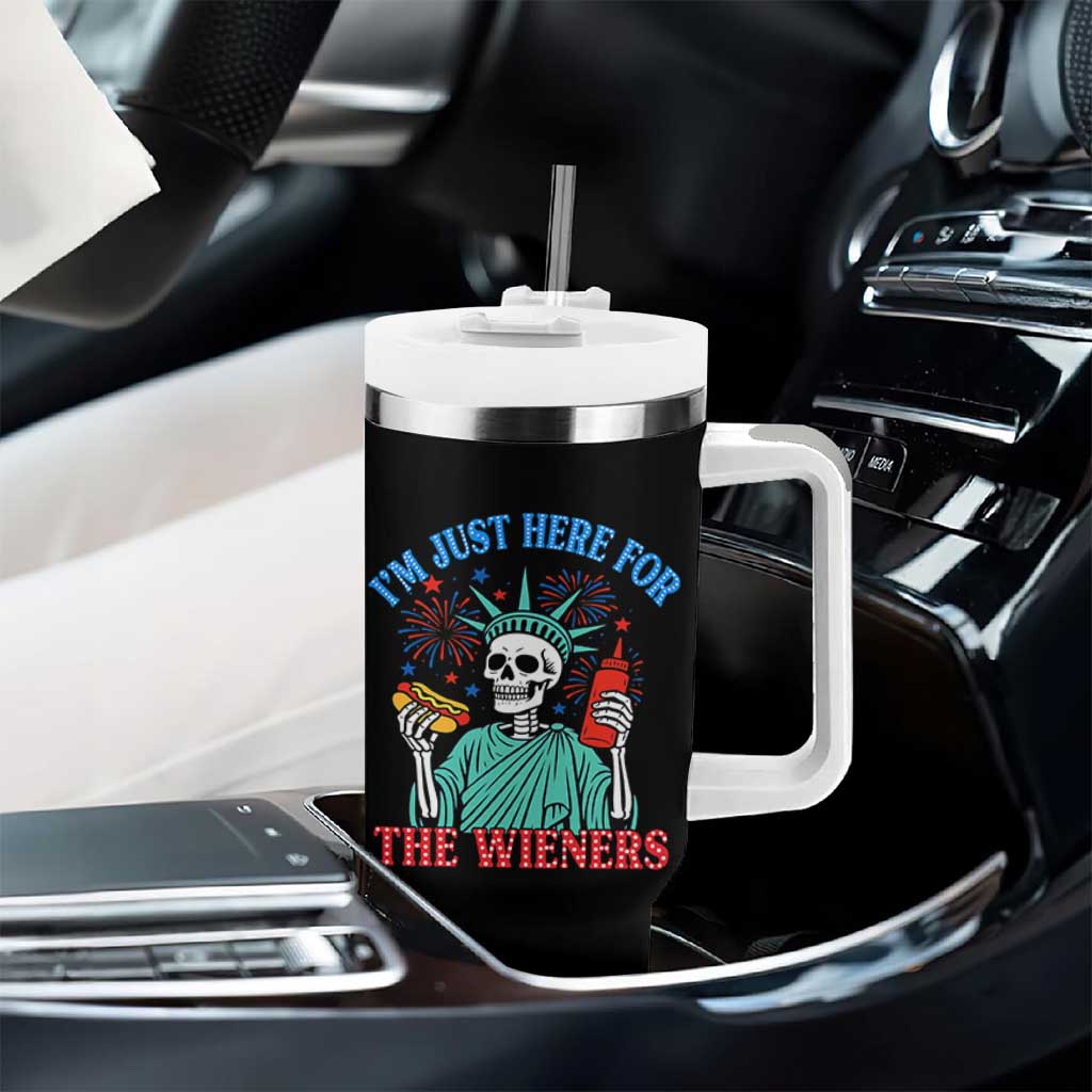 Funny Skeleton Lady Liberty Tumbler With Handle I'm Just Here For The Wieners 4th Of July Hot Dog - Wonder Print Shop