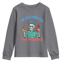 Funny Skeleton Lady Liberty Youth Sweatshirt I'm Just Here For The Wieners 4th Of July Hot Dog - Wonder Print Shop