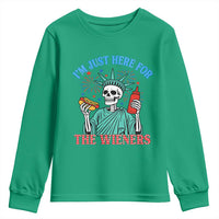 Funny Skeleton Lady Liberty Youth Sweatshirt I'm Just Here For The Wieners 4th Of July Hot Dog - Wonder Print Shop