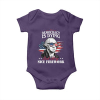 Patriotic George Washington Baby Onesie Funny Democracy Is Dying But Hey Nice Fireworks 4th Of July Humor - Wonder Print Shop