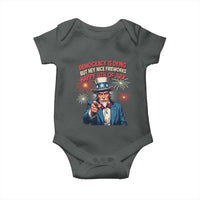 Funny 4th of July Democracy Is Dying Baby Onesie But Hey Nice Fireworks Satirical Uncle Sam - Wonder Print Shop