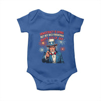 Funny 4th of July Democracy Is Dying Baby Onesie But Hey Nice Fireworks Satirical Uncle Sam - Wonder Print Shop