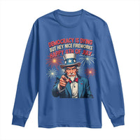 Funny 4th of July Democracy Is Dying Long Sleeve Shirt But Hey Nice Fireworks Satirical Uncle Sam - Wonder Print Shop