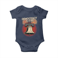 Retro 4th of July Liberty Bell Baby Onesie Democracy Is Dying But Hey Nice Fireworks Political Satire - Wonder Print Shop