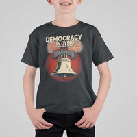 Retro 4th of July Liberty Bell T Shirt For Kid Democracy Is Dying But Hey Nice Fireworks Political Satire - Wonder Print Shop