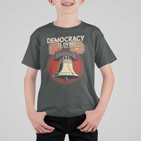 Retro 4th of July Liberty Bell T Shirt For Kid Democracy Is Dying But Hey Nice Fireworks Political Satire - Wonder Print Shop