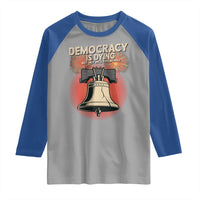 Retro 4th of July Liberty Bell Raglan Shirt Democracy Is Dying But Hey Nice Fireworks Political Satire - Wonder Print Shop