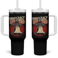 Retro 4th of July Liberty Bell Tumbler With Handle Democracy Is Dying But Hey Nice Fireworks Political Satire - Wonder Print Shop