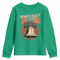 Retro 4th of July Liberty Bell Youth Sweatshirt Democracy Is Dying But Hey Nice Fireworks Political Satire - Wonder Print Shop