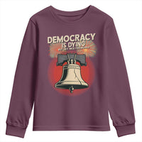 Retro 4th of July Liberty Bell Youth Sweatshirt Democracy Is Dying But Hey Nice Fireworks Political Satire - Wonder Print Shop