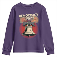 Retro 4th of July Liberty Bell Youth Sweatshirt Democracy Is Dying But Hey Nice Fireworks Political Satire - Wonder Print Shop
