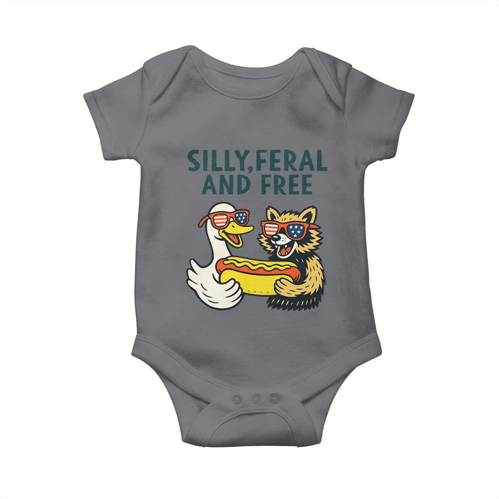 Silly Feral and Free Baby Onesie Funny Goose and Raccoon 4th of July Patriotic - Wonder Print Shop