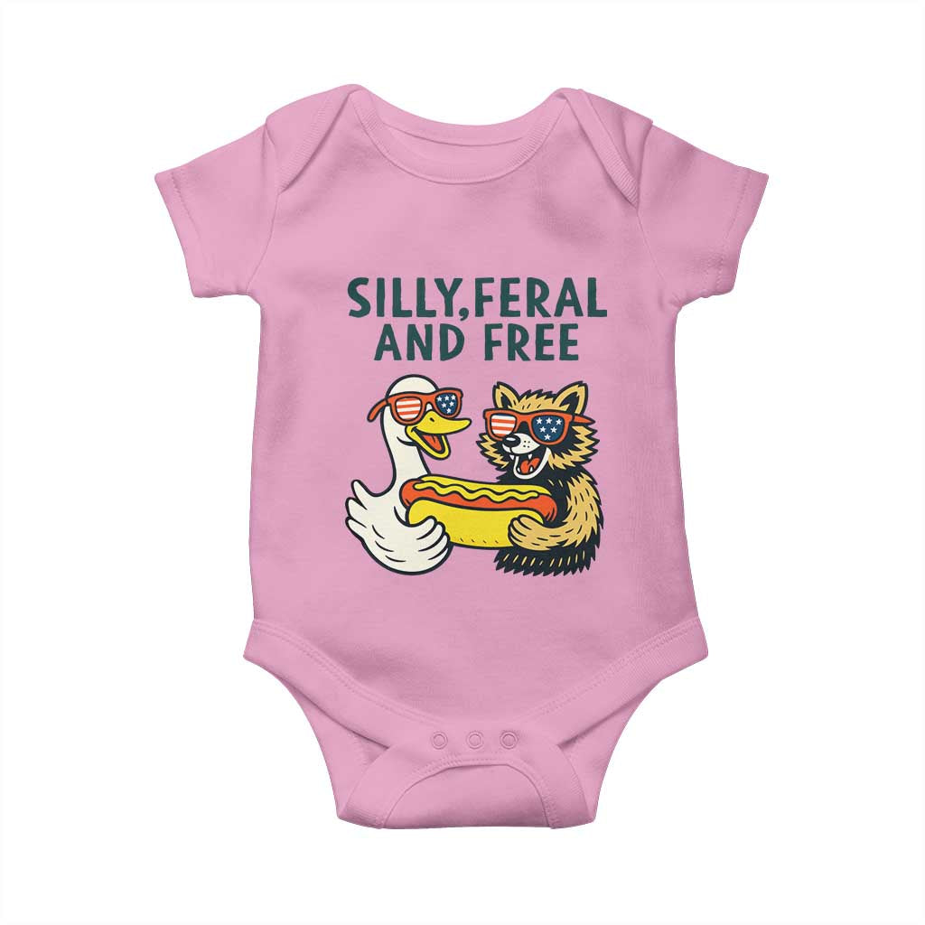 Silly Feral and Free Baby Onesie Funny Goose and Raccoon 4th of July Patriotic - Wonder Print Shop