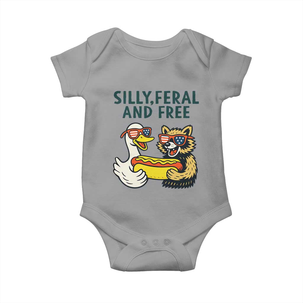 Silly Feral and Free Baby Onesie Funny Goose and Raccoon 4th of July Patriotic - Wonder Print Shop