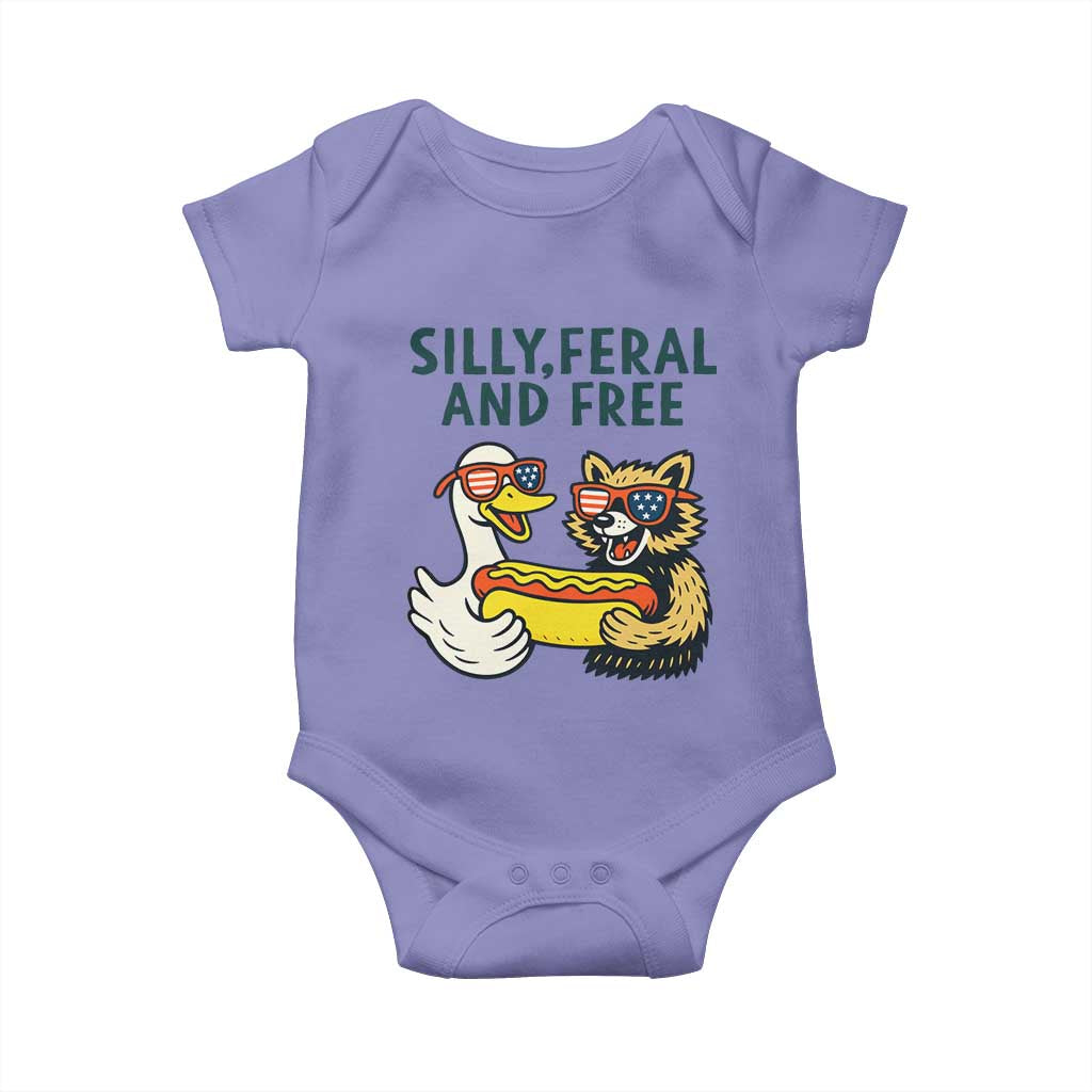 Silly Feral and Free Baby Onesie Funny Goose and Raccoon 4th of July Patriotic - Wonder Print Shop