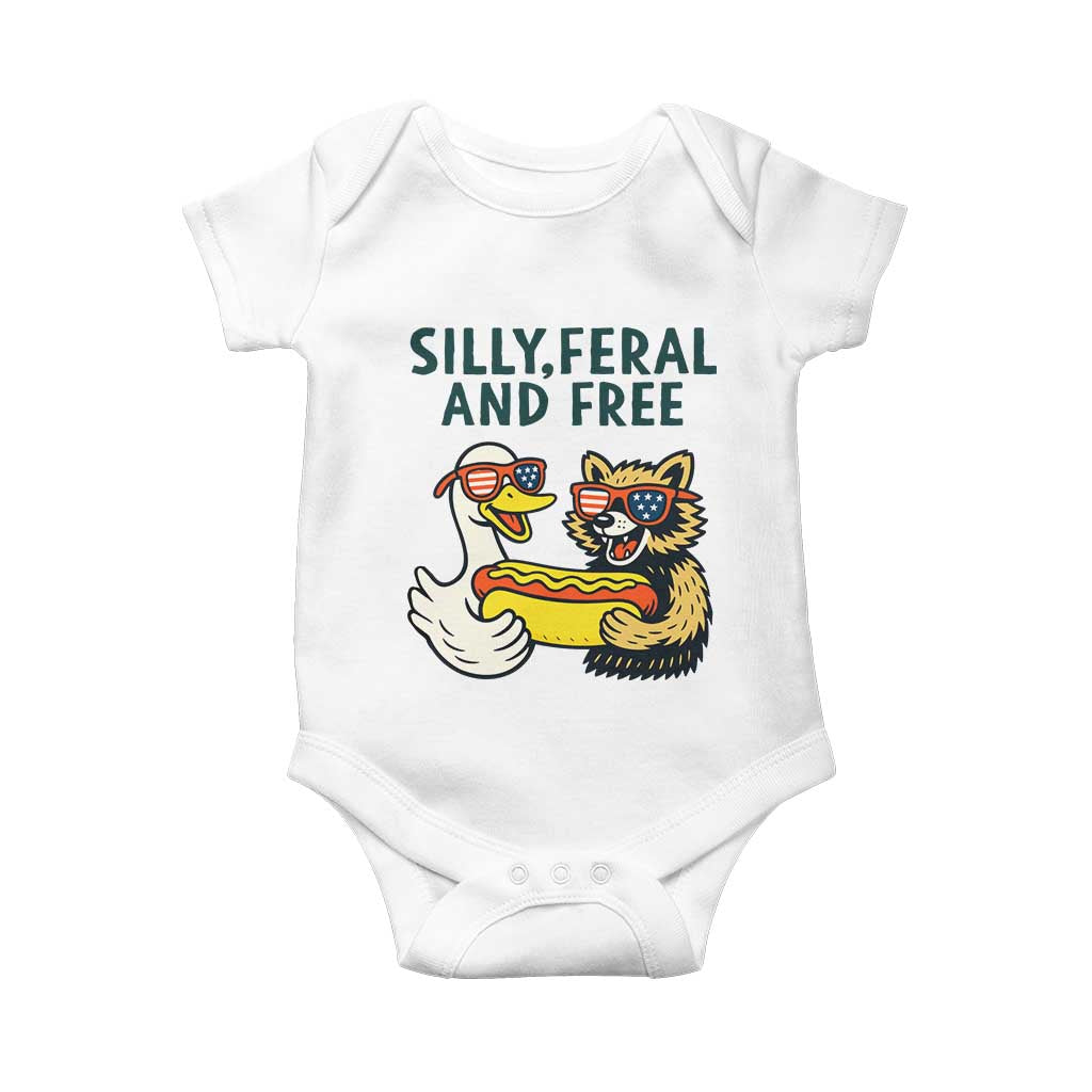 Silly Feral and Free Baby Onesie Funny Goose and Raccoon 4th of July Patriotic - Wonder Print Shop