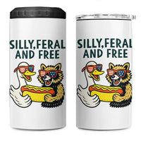 Silly Feral and Free 4 in 1 Can Cooler Tumbler Funny Goose and Raccoon 4th of July Patriotic - Wonder Print Shop