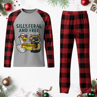 Silly Feral and Free Plaid Pajama Set Funny Goose and Raccoon 4th of July Patriotic - Wonder Print Shop