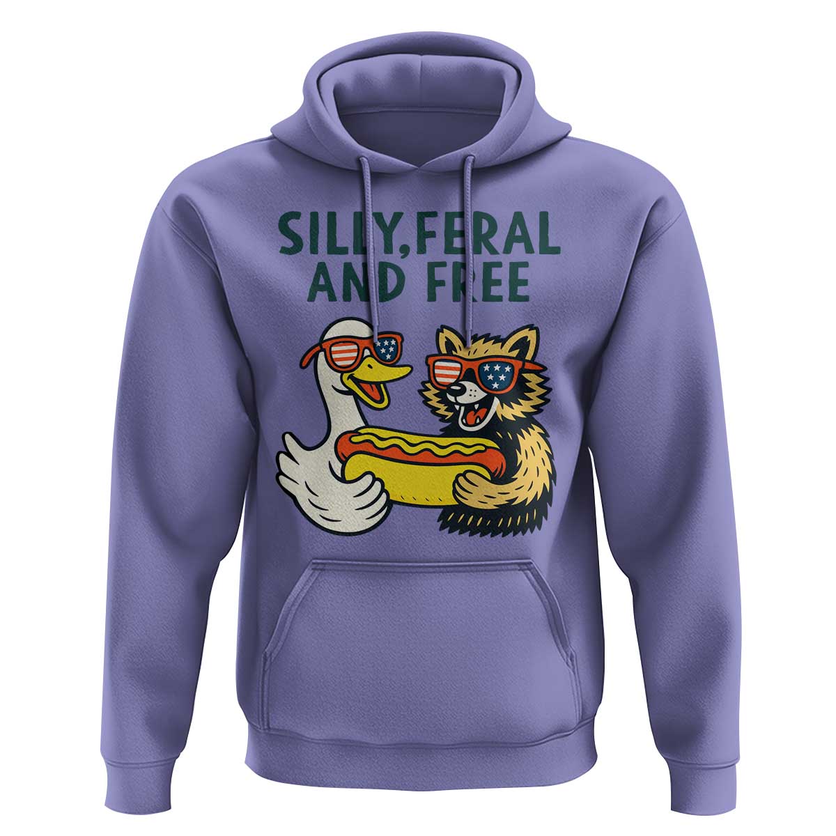 Silly Feral and Free Hoodie Funny Goose and Raccoon 4th of July Patriotic - Wonder Print Shop