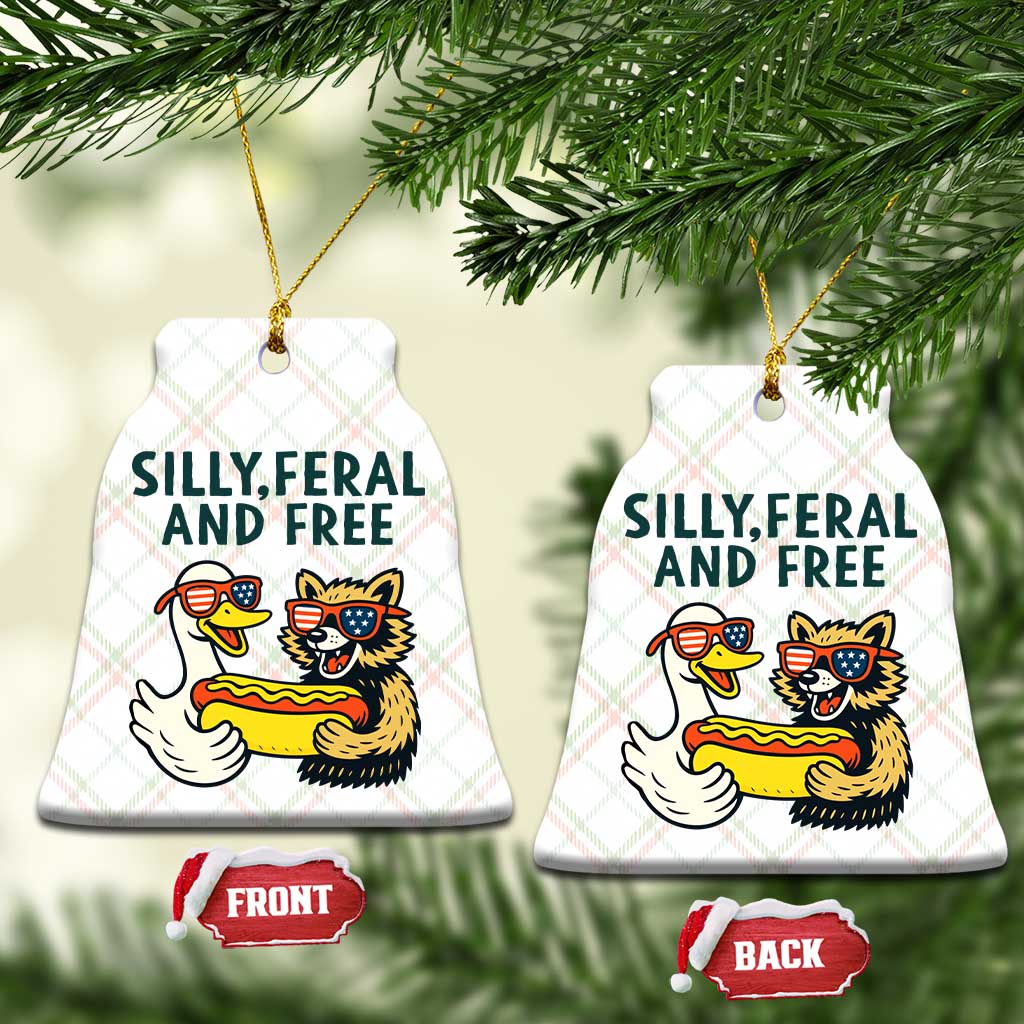Silly Feral and Free Ceramic Ornament Funny Goose and Raccoon 4th of July Patriotic - Wonder Print Shop