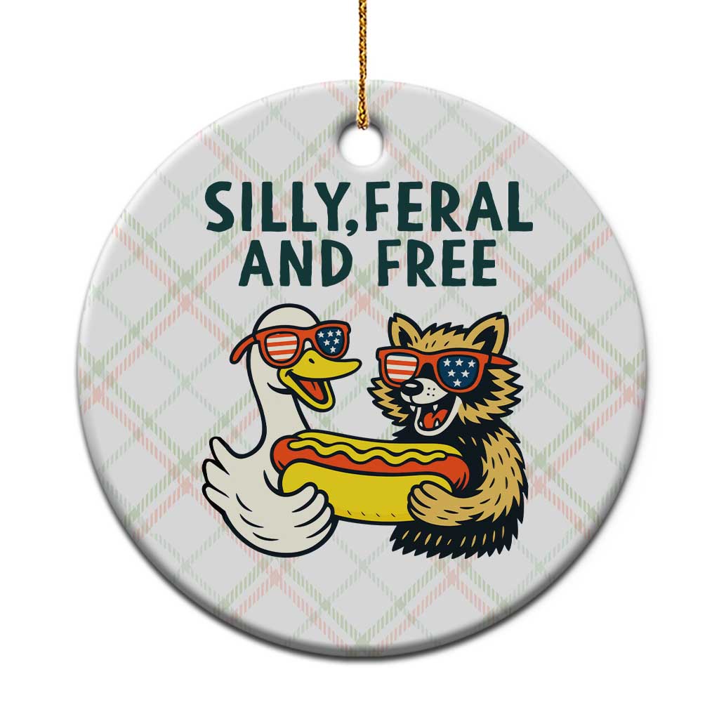 Silly Feral and Free Ceramic Ornament Funny Goose and Raccoon 4th of July Patriotic - Wonder Print Shop