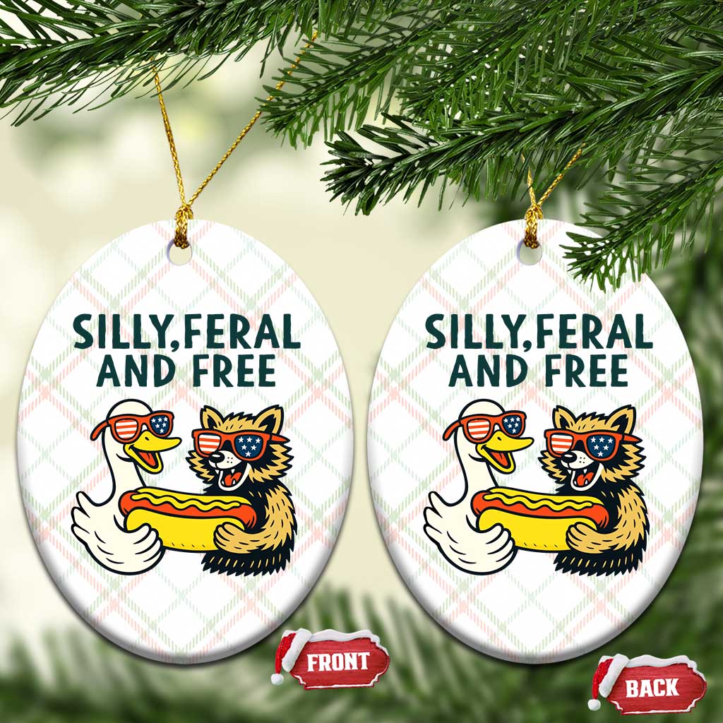 Silly Feral and Free Ceramic Ornament Funny Goose and Raccoon 4th of July Patriotic - Wonder Print Shop