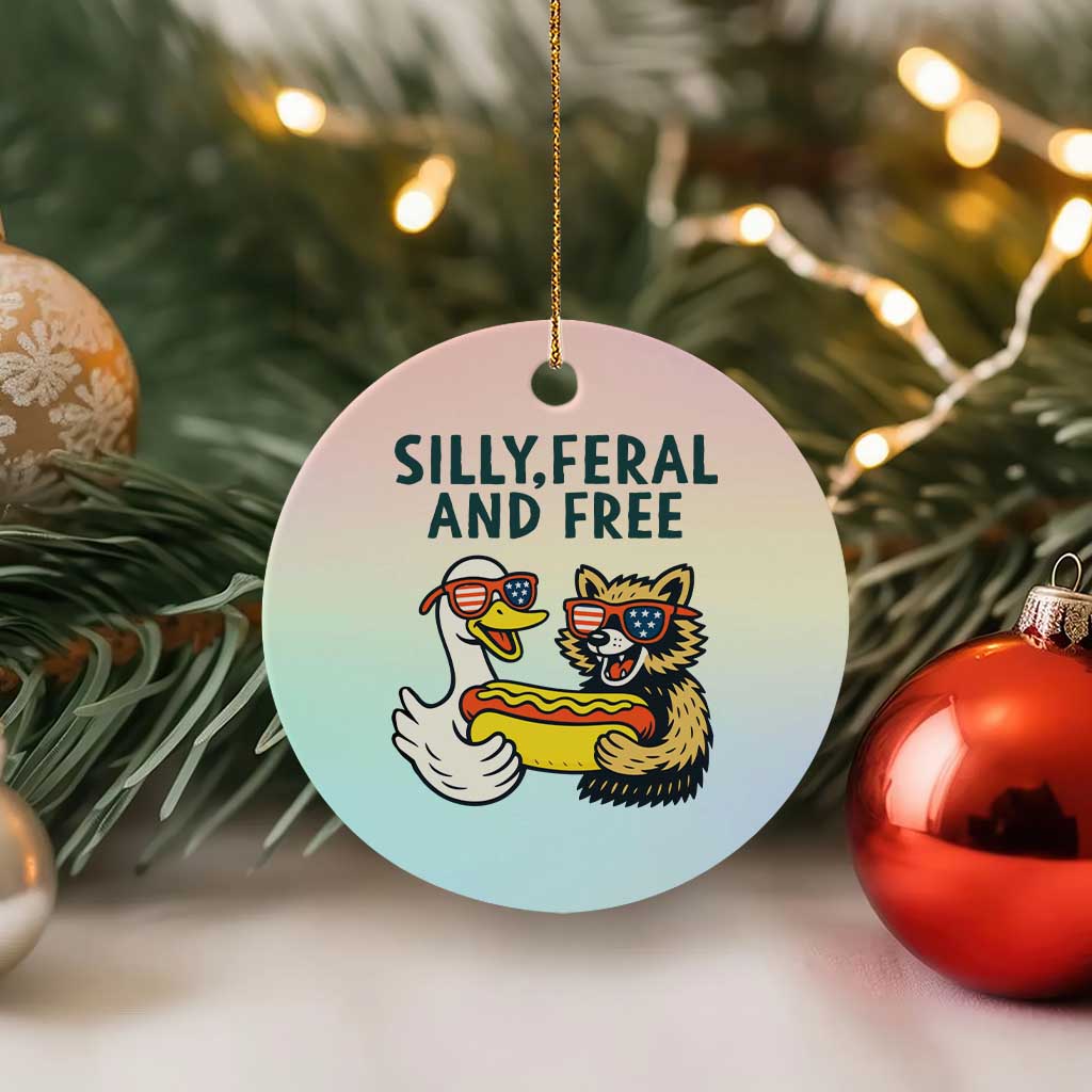 Silly Feral and Free Ceramic Ornament Funny Goose and Raccoon 4th of July Patriotic - Wonder Print Shop