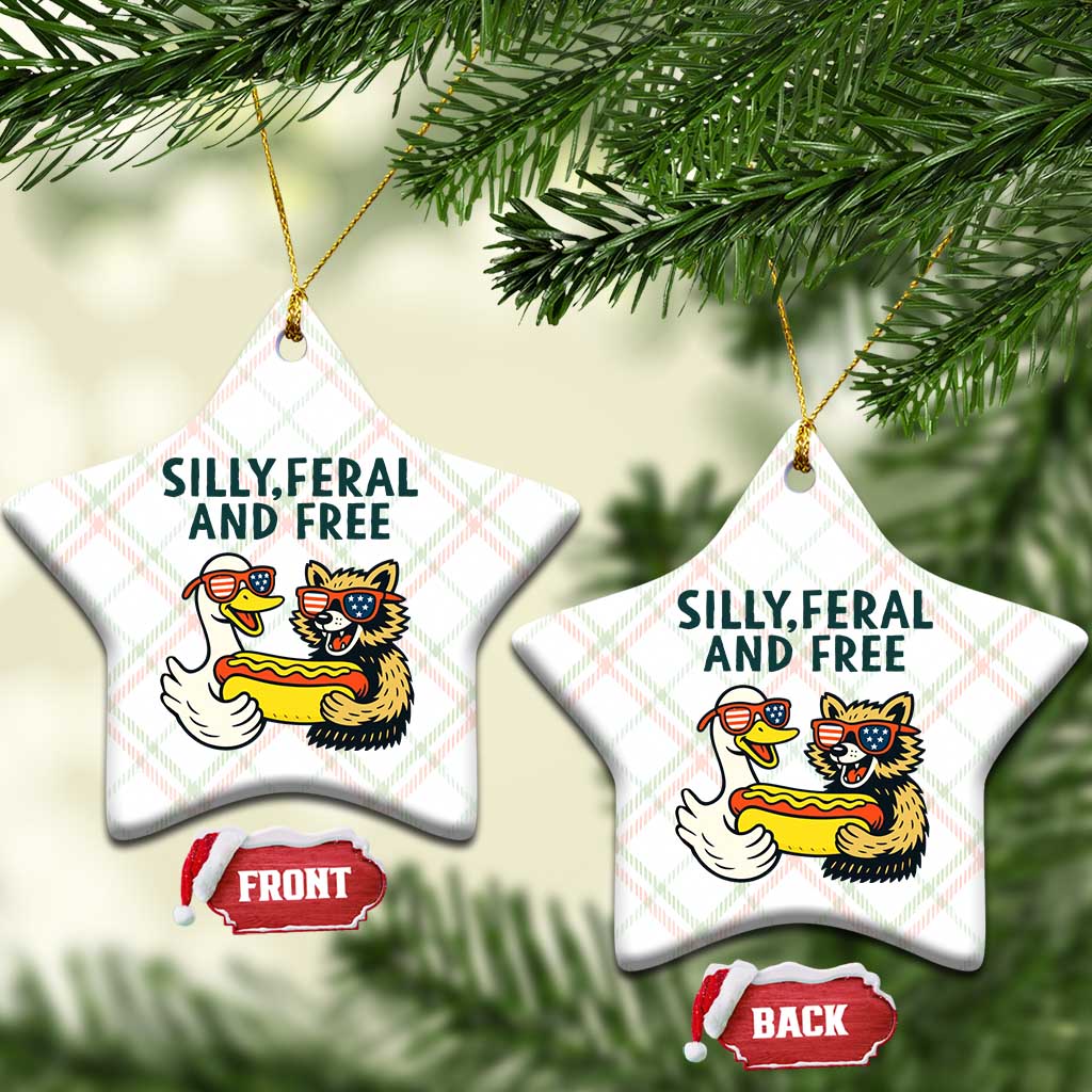 Silly Feral and Free Ceramic Ornament Funny Goose and Raccoon 4th of July Patriotic - Wonder Print Shop