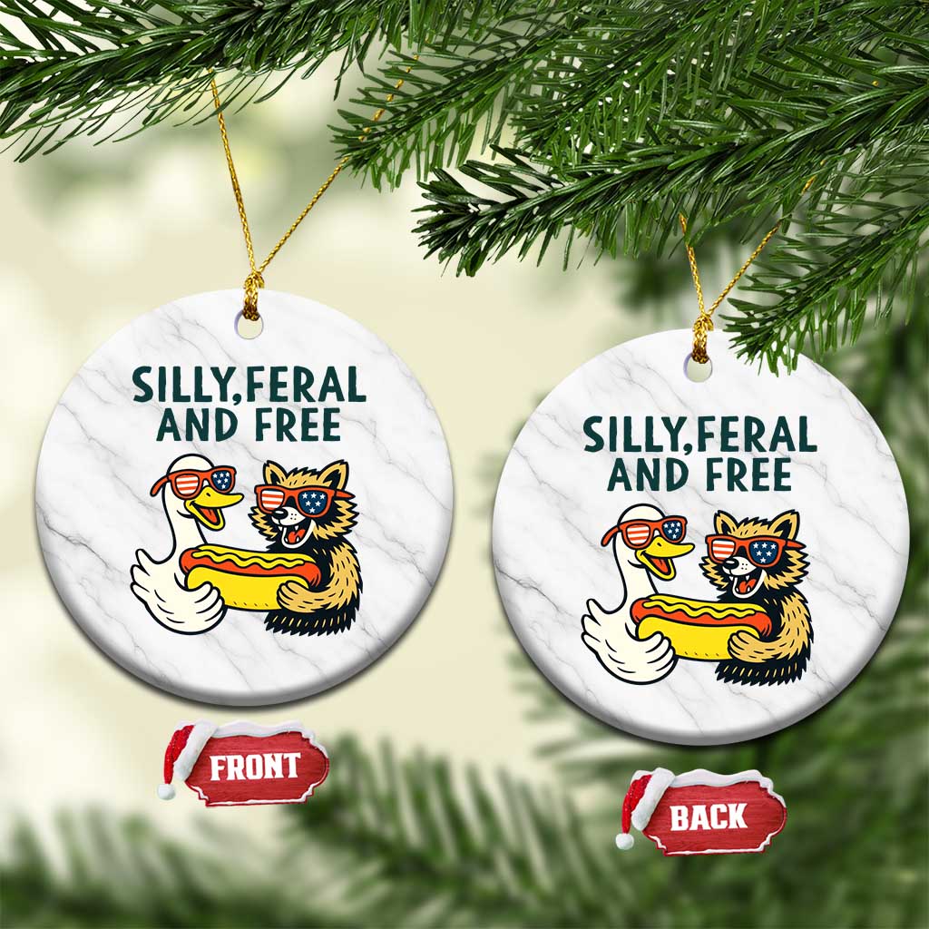 Silly Feral and Free Ceramic Ornament Funny Goose and Raccoon 4th of July Patriotic - Wonder Print Shop
