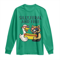 Silly Feral and Free Long Sleeve Shirt Funny Goose and Raccoon 4th of July Patriotic - Wonder Print Shop