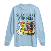 Silly Feral and Free Long Sleeve Shirt Funny Goose and Raccoon 4th of July Patriotic - Wonder Print Shop