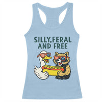 Silly Feral and Free Racerback Tank Top Funny Goose and Raccoon 4th of July Patriotic - Wonder Print Shop