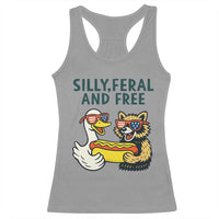 Silly Feral and Free Racerback Tank Top Funny Goose and Raccoon 4th of July Patriotic - Wonder Print Shop