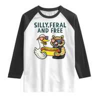 Silly Feral and Free Raglan Shirt Funny Goose and Raccoon 4th of July Patriotic - Wonder Print Shop