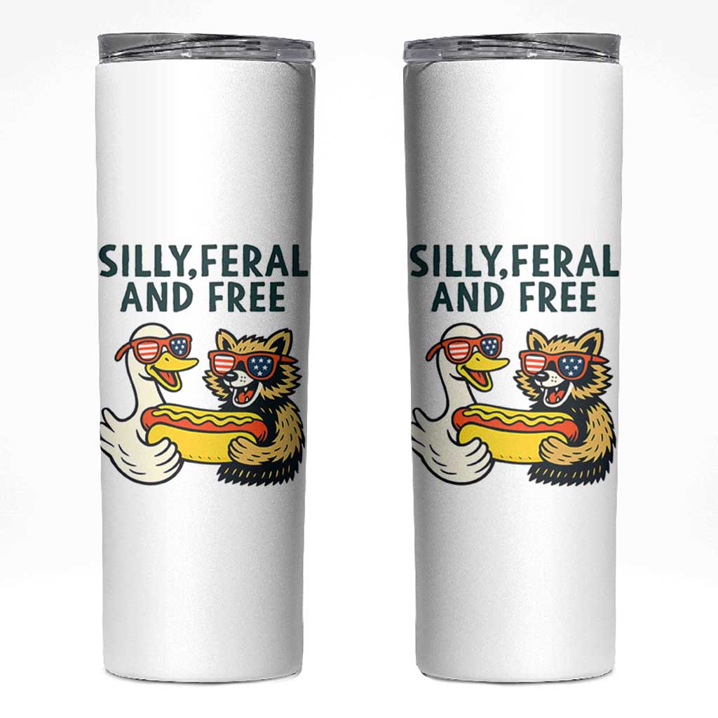Silly Feral and Free Skinny Tumbler Funny Goose and Raccoon 4th of July Patriotic - Wonder Print Shop