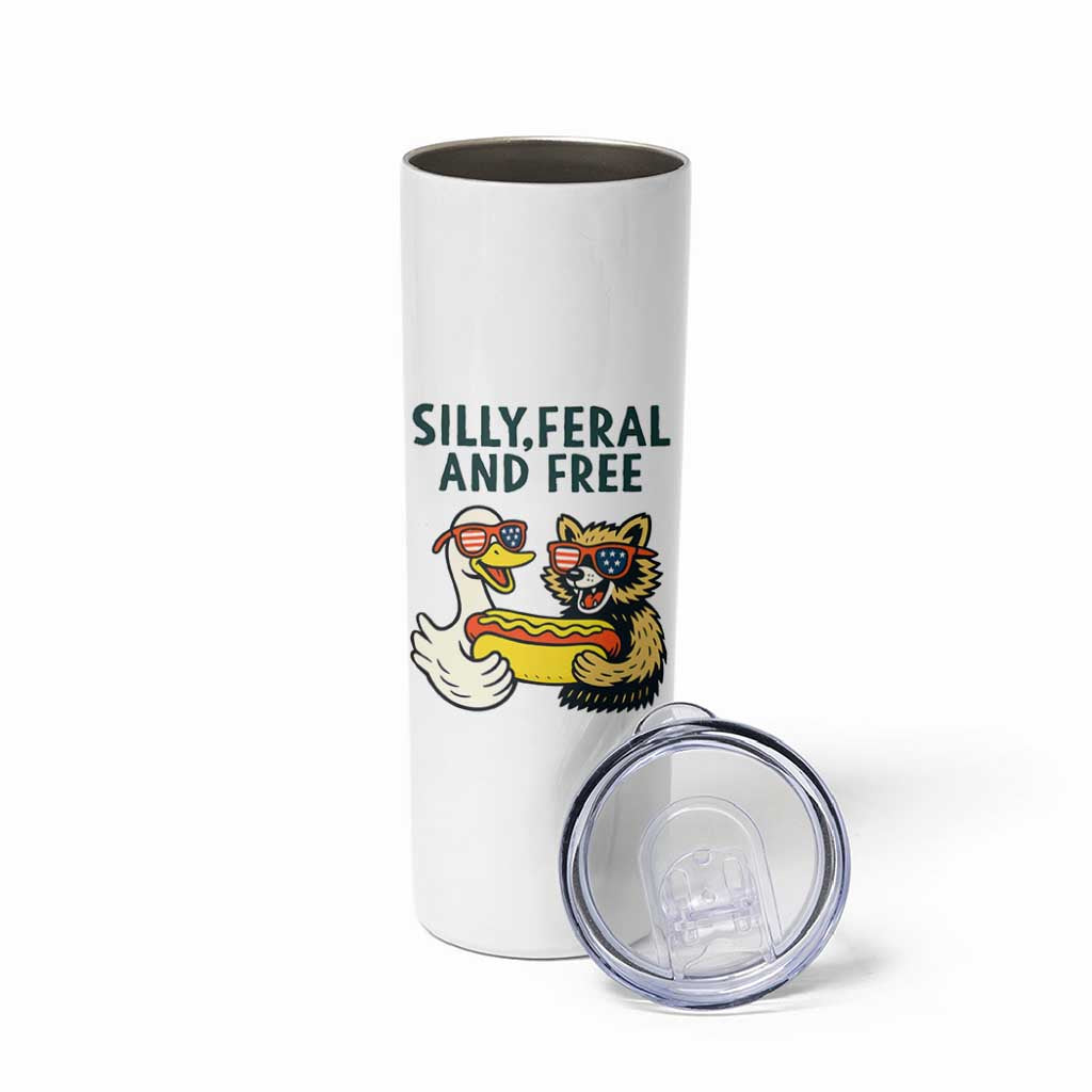 Silly Feral and Free Skinny Tumbler Funny Goose and Raccoon 4th of July Patriotic - Wonder Print Shop