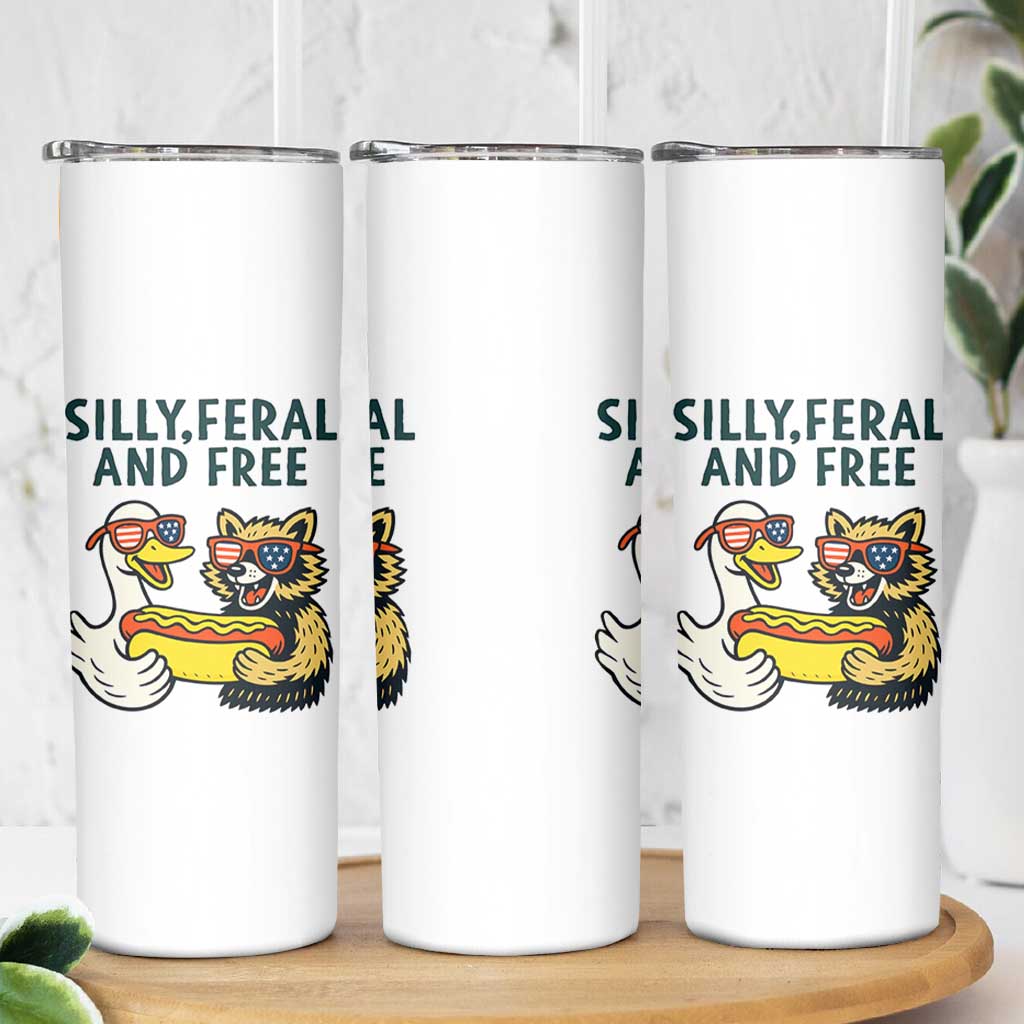 Silly Feral and Free Skinny Tumbler Funny Goose and Raccoon 4th of July Patriotic - Wonder Print Shop