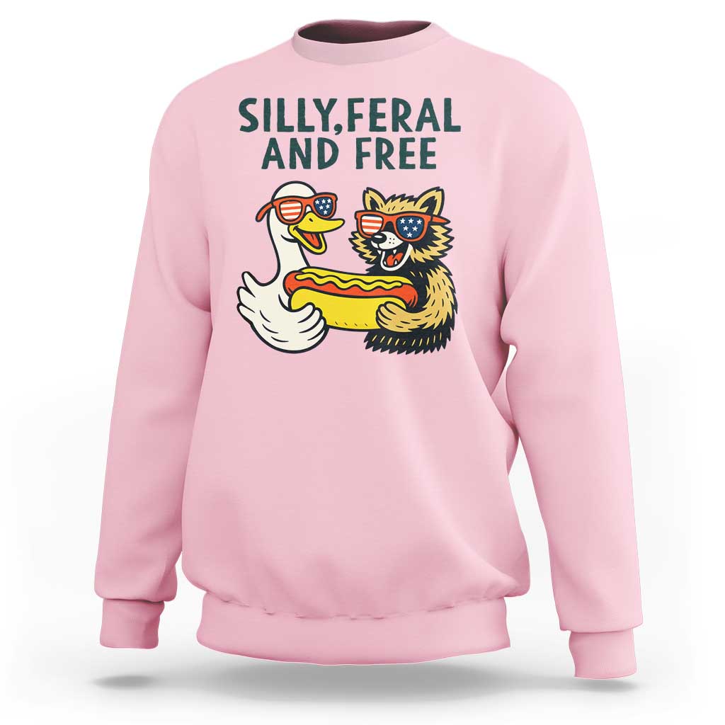 Silly Feral and Free Sweatshirt Funny Goose and Raccoon 4th of July Patriotic - Wonder Print Shop