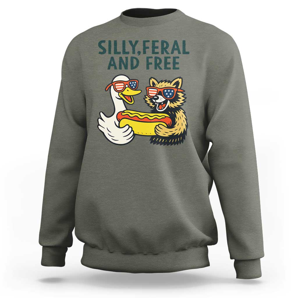 Silly Feral and Free Sweatshirt Funny Goose and Raccoon 4th of July Patriotic - Wonder Print Shop