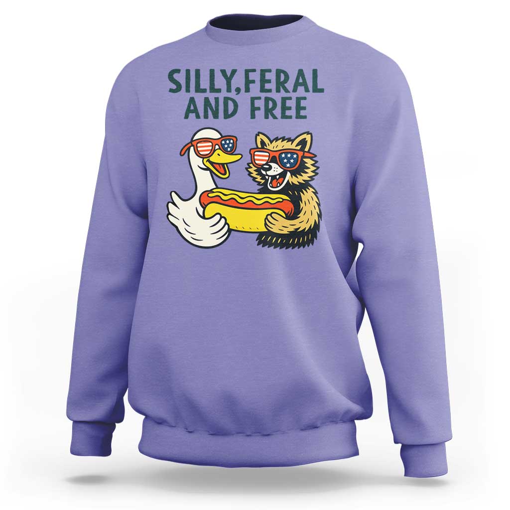 Silly Feral and Free Sweatshirt Funny Goose and Raccoon 4th of July Patriotic - Wonder Print Shop