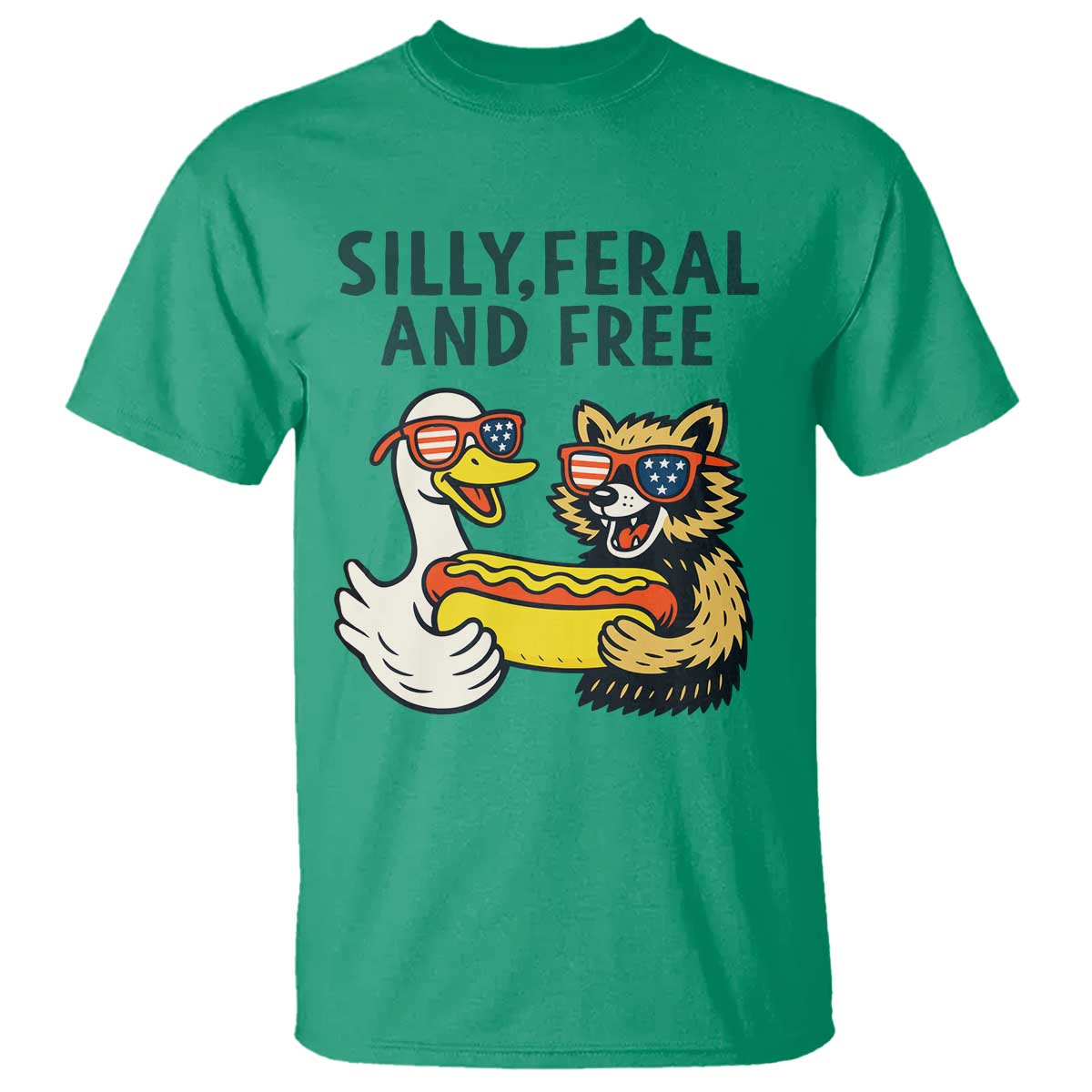 Silly Feral and Free T Shirt Funny Goose and Raccoon 4th of July Patriotic - Wonder Print Shop