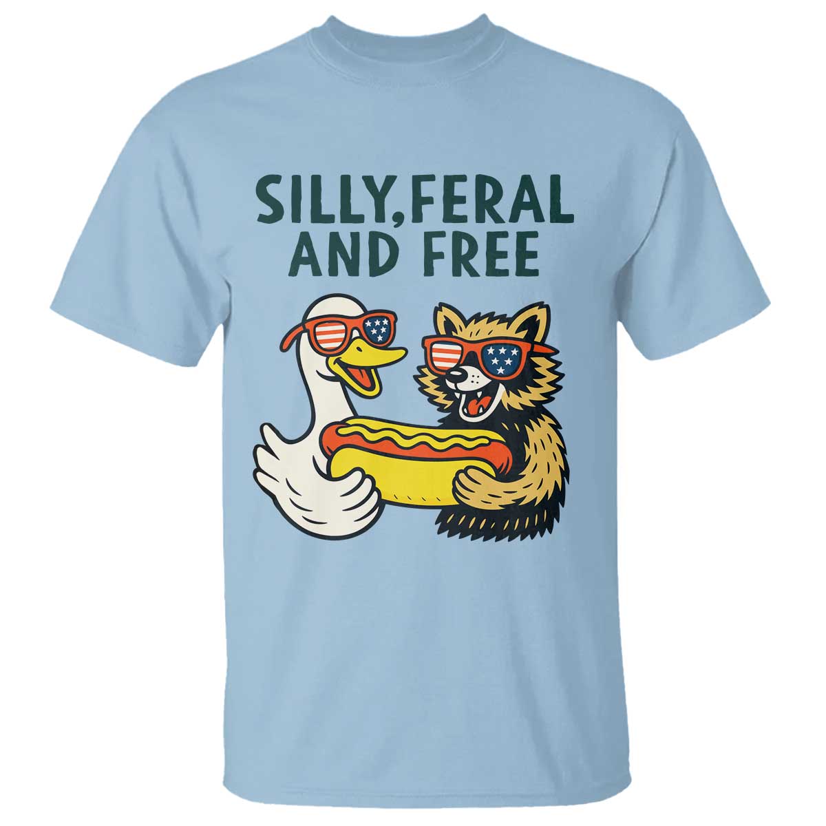 Silly Feral and Free T Shirt Funny Goose and Raccoon 4th of July Patriotic - Wonder Print Shop