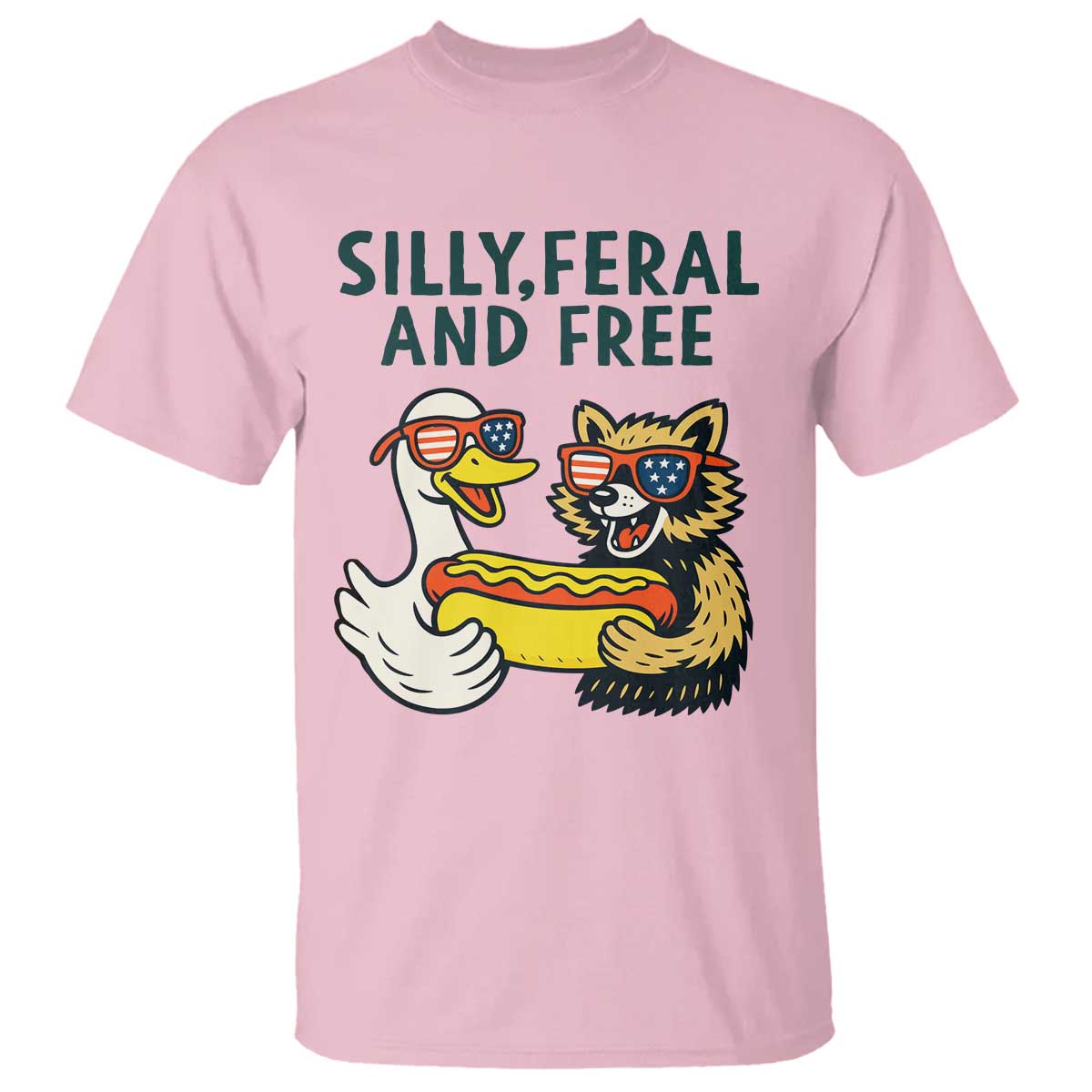 Silly Feral and Free T Shirt Funny Goose and Raccoon 4th of July Patriotic - Wonder Print Shop