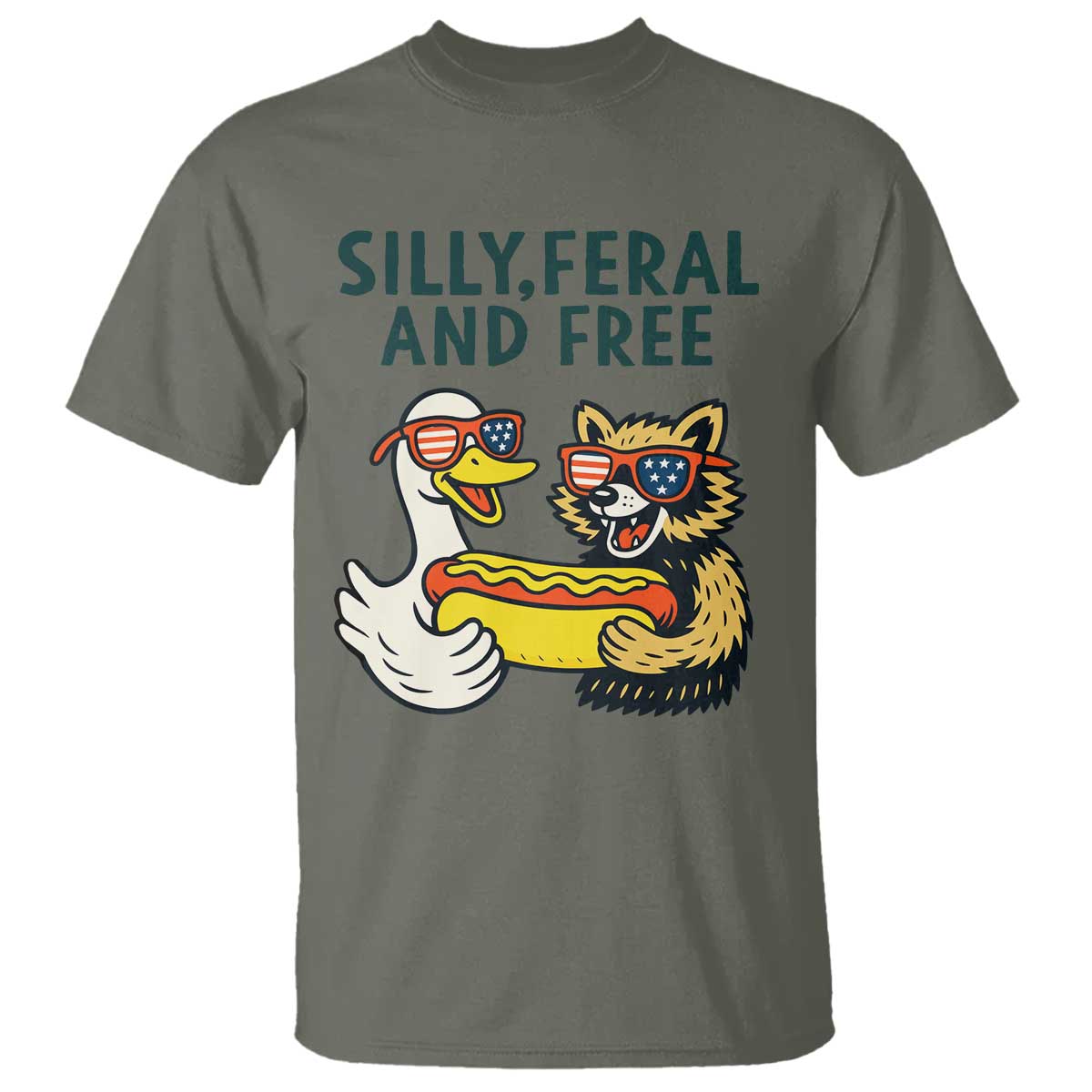 Silly Feral and Free T Shirt Funny Goose and Raccoon 4th of July Patriotic - Wonder Print Shop