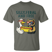 Silly Feral and Free T Shirt Funny Goose and Raccoon 4th of July Patriotic - Wonder Print Shop